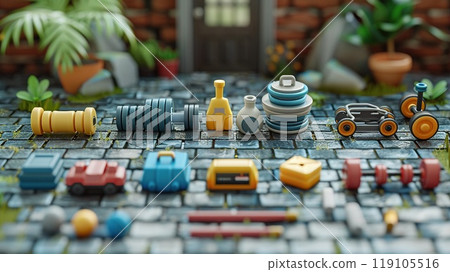 A 3D icon set for a tech application A 3D icon set for a tech application 119105516