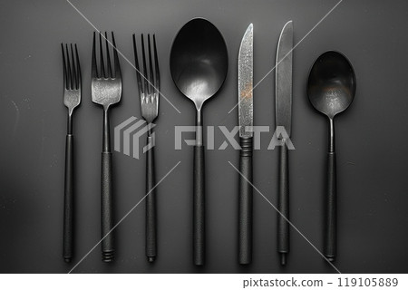 A luxury cutlery set with a modern 119105889