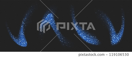 Blue glitter splashes, shiny star dust explosion, shimmer spray effect, festive holiday particles 119106530