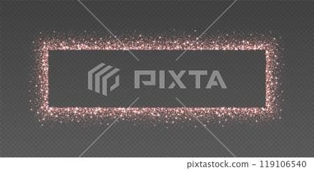 Rose gold glitter frame, shimmering border in rectangular shape, festive holiday sparkles. Christmas decoration. 119106540