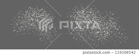 Coconut flakes, flying grated and desiccated coconut powder, dry scattered coco texture 119106542