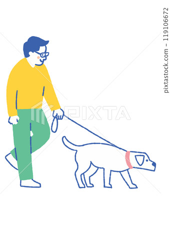 Dad taking his dog for a walk_color 119106672