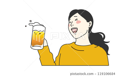 一個女人從杯子裡喝啤酒的簡單插圖 一個女人從杯子裡喝啤酒的簡單插圖 119106684