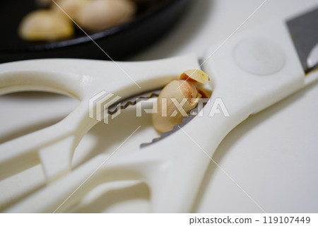 How to eat ginkgo nuts by splitting them with scissors 119107449