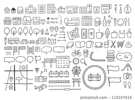 Hand-drawn icon set for maps, access maps, etc. 119107816