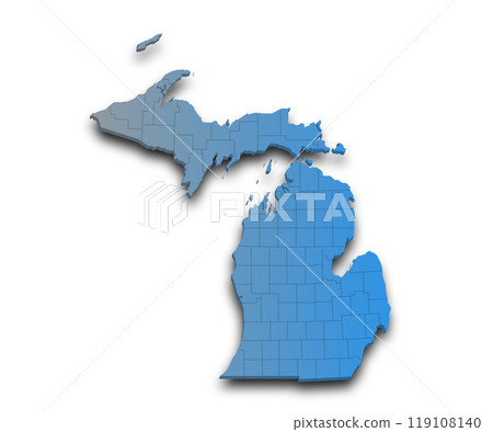 3d Map of Michigan state with color. United State of America, US, United State 3d Map of Michigan state with color. United State of America, US, United State 119108140