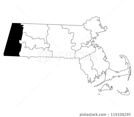Map of Berkshire County in Massachusetts state on white background. single County map highlighted by black colour on Massachusetts map. UNITED STATES, US 119108295