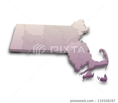 3d Map of Massachusetts state with color. United State of America, US, United State 3d Map of Massachusetts state with color. United State of America, US, United State 119108297