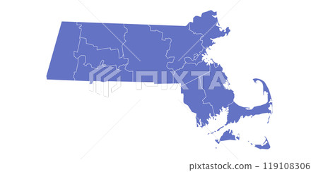 Massachusetts administrative map. counties map of Massachusetts, blank Map, empty map of Massachusetts 119108306