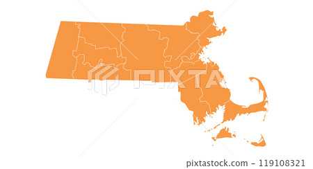 Massachusetts administrative map. counties map of Massachusetts, blank Map, empty map of Massachusetts 119108321