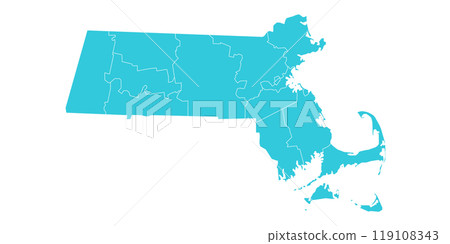 Massachusetts administrative map. counties map of Massachusetts, blank Map, empty map of Massachusetts 119108343