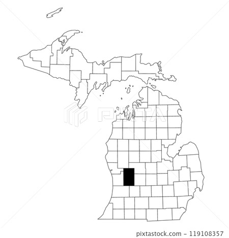Map of Kent County in Michigan state on white background. single County map highlighted by black colour on Michigan map. UNITED STATES, US Map of Kent County in Michigan state on white background. single County map highlighted by black colour on Michigan map. UNITED STATES, US 119108357
