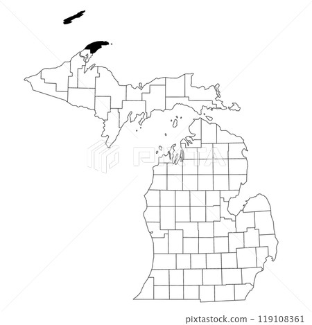 Map of keweenaw County in Michigan state on white background. single County map highlighted by black colour on Michigan map. UNITED STATES, US 119108361