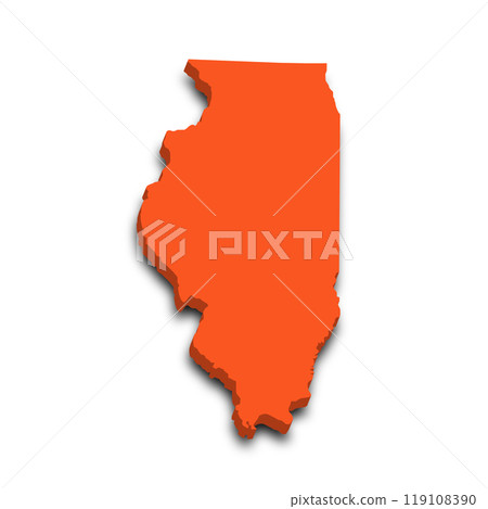 3d Map of Illinois state with color. United State of America, US, United State. 3d Map of Illinois state with color. United State of America, US, United State. 119108390