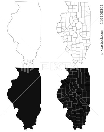 Illinois administrative map, Illinois outline and counties state map set - illustration version 119108391