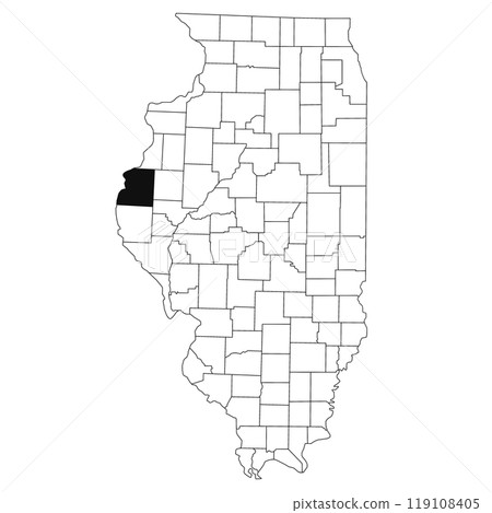 Map of Hancock County in Illinois state on white background. single County map highlighted by black colour on Illinois map. UNITED STATES, US 119108405