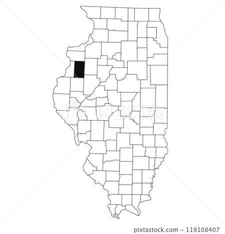 Map of Warren County in Illinois state on white background. single County map highlighted by black colour on Illinois map. UNITED STATES, US Map of Warren County in Illinois state on white background. single County map highlighted by black colour on Illinois map. UNITED STATES, US 119108407