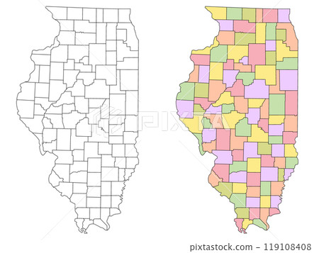 Illinois administrative map, Illinois outline and counties state map set - illustration version Illinois administrative map, Illinois outline and counties state map set - illustration version 119108408