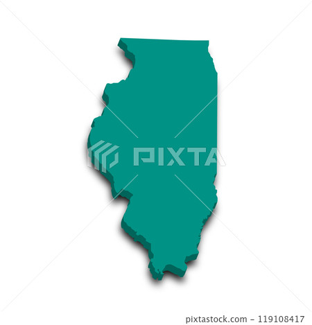 3d Map of Illinois state with color. United State of America, US, United State. 119108417