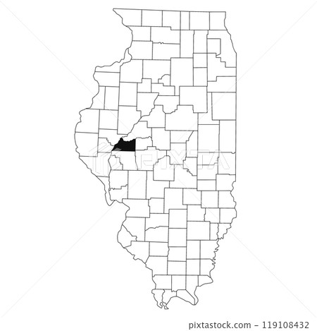 Map of Cass County in Illinois state on white background. single County map highlighted by black colour on Illinois map. UNITED STATES, US 119108432