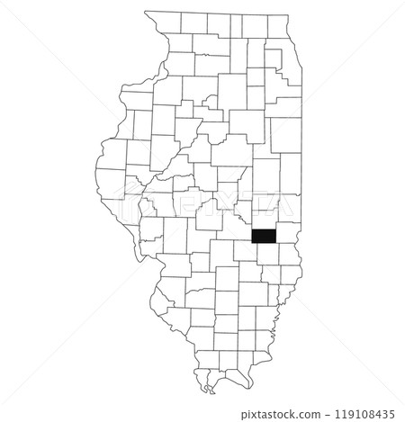 Map of Cumberland County in Illinois state on white background. single County map highlighted by black colour on Illinois map. UNITED STATES, US Map of Cumberland County in Illinois state on white background. single County map highlighted by black colour on Illinois map. UNITED STATES, US 119108435