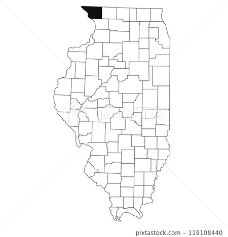 Map of Jo daviess County in Illinois state on white background. single County map highlighted by black colour on Illinois map. UNITED STATES, US Map of Jo daviess County in Illinois state on white background. single County map highlighted by black colour on Illinois map. UNITED STATES, US 119108440
