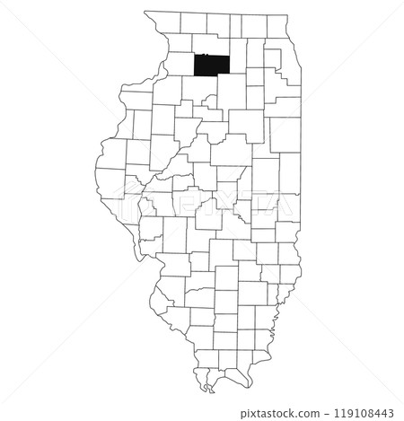 Map of Lee County in Illinois state on white background. single County map highlighted by black colour on Illinois map. UNITED STATES, US 119108443