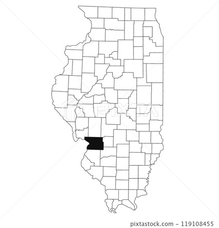 Map of Madison County in Illinois state on white background. single County map highlighted by black colour on Illinois map. UNITED STATES, US Map of Madison County in Illinois state on white background. single County map highlighted by black colour on Illinois map. UNITED STATES, US 119108455