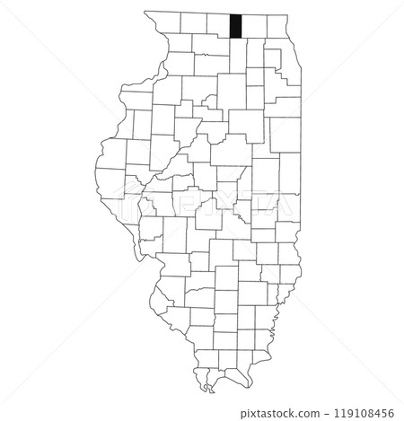 Map of Boone County in Illinois state on white background. single County map highlighted by black colour on Illinois map. UNITED STATES, US Map of Boone County in Illinois state on white background. single County map highlighted by black colour on Illinois map. UNITED STATES, US 119108456