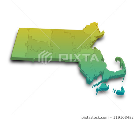 3d Map of Massachusetts state with color. United State of America, US, United State 119108482