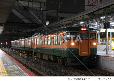 博備線115系列車（湘南彩色編組）在岡山站停靠 119108736