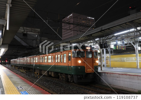 博備線115系列車（湘南彩色編組）在岡山站停靠 119108737