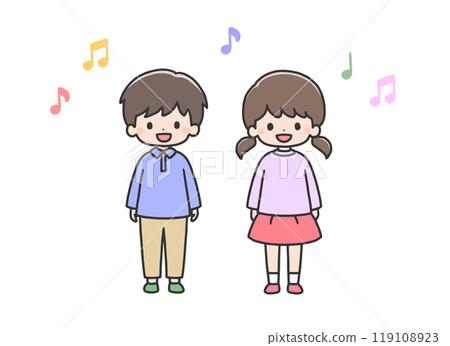 Boys and girls singing together Boys and girls singing together 119108923