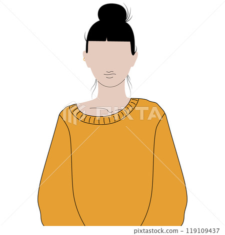 Young woman with hair pulled up and wearing warm stretched long sleeve sweater. Stylized portrait Young woman with hair pulled up and wearing warm stretched long sleeve sweater. Stylized portrait 119109437