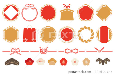 可用於新年賀卡和元旦的日本裝飾品和框架套裝_無文字 119109782