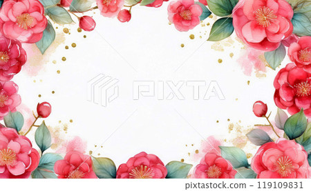 Watercolor camellia frame, white background Watercolor camellia frame, white background 119109831