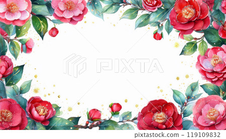 Watercolor camellia frame, white background Watercolor camellia frame, white background 119109832