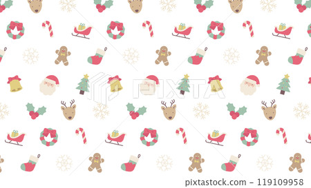Seamless pattern of Christmas icons.Cute natural illustration. Seamless pattern of Christmas icons.Cute natural illustration. 119109958