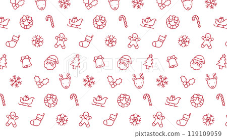Seamless pattern of Christmas icons.Cute line art illustration. Seamless pattern of Christmas icons.Cute line art illustration. 119109959