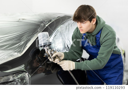 Bodywork, paint job, car painting procedure in car service 119110293