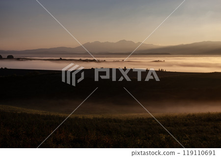 Beautiful morning mist on the hills and land Beautiful morning mist on the hills and land 119110691