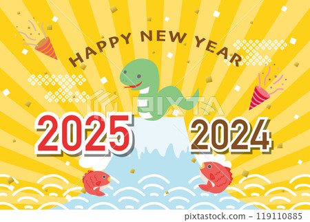 2025 Year of the Snake New Year's card template of a snake jumping to 2025 2025 Year of the Snake New Year's card template of a snake jumping to 2025 119110885