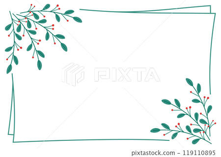 Frame made of stylized twigs. Design for invitations, printing. Vector illustration in flat style on a white background. 119110895