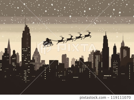 Santa claus and reindeer sending gifts for everyone 119111070