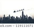 Santa claus and reindeer sending gifts for everyone 119111071