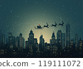 Santa claus and reindeer sending gifts for everyone 119111072