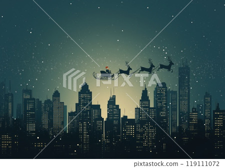 Santa claus and reindeer sending gifts for everyone 119111072