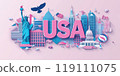 USA landmarks and symbols with sweet color design 119111075