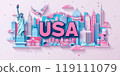 USA landmarks and symbols with sweet color design 119111079