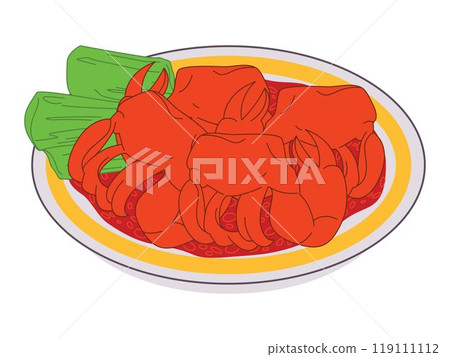 Kepiting Soka Indonesia Kalimantan Tarakan traditional seafood cuisine crab spices sauce ingredient food spicy taste design icon set colorful 119111112